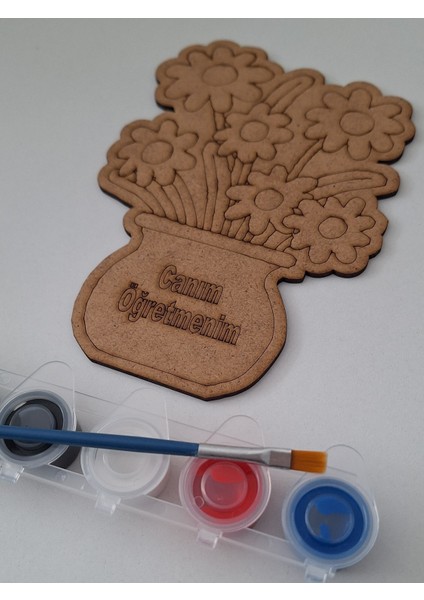 Vazolu Çiçek 1 Boya 1 Fırça Canım Öğretmenim Öğretmenler Günü Ahşap Etkinlik Okul Sanat Seti modelleri