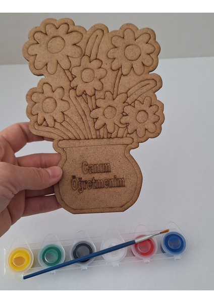 Vazolu Çiçek 1 Boya 1 Fırça Canım Öğretmenim Öğretmenler Günü Ahşap Etkinlik Okul Sanat Seti fırsatları