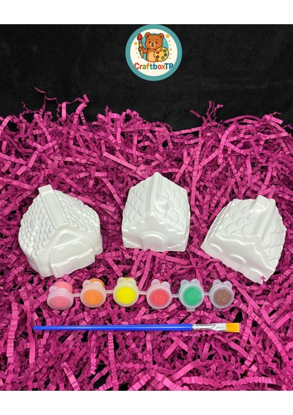 Sevimli Goblin Evleri Taş Boyama Seti (3 Adet)/kendin Yap,dıy,karne Hediyesi,doğum Günü,etkinlik