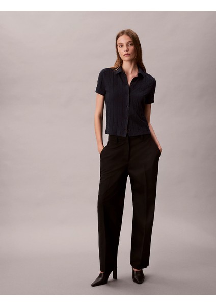 Kısa Kollu Tamamı Baskılı Jakarlı Polo Kadın Mavi T-Shirt LV044D209G-CEF