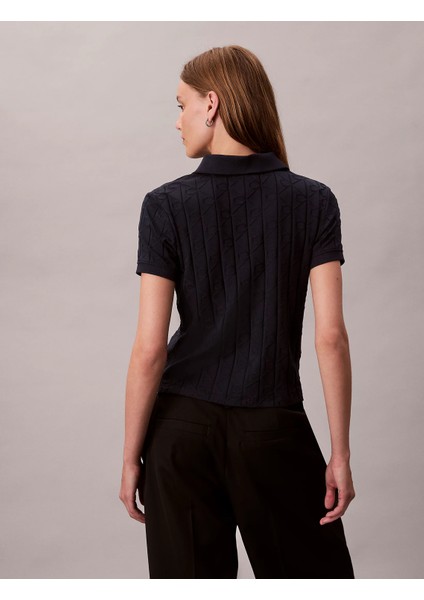 Kısa Kollu Tamamı Baskılı Jakarlı Polo Kadın Mavi T-Shirt LV044D209G-CEF fırsatları