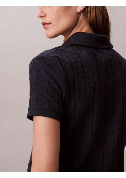 Kısa Kollu Tamamı Baskılı Jakarlı Polo Kadın Mavi T-Shirt LV044D209G-CEF indirimleri