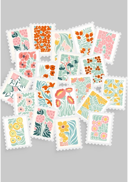 Çiçek & Botanik Temalı Pul Sticker Seti 20'li - Bullet Journal Ajanda Scrapbook