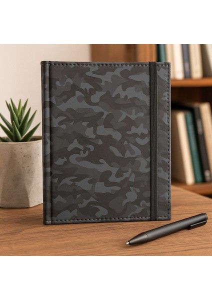 Siyah Kamuflaj Sert Kapaklı Çizgili Defter | 14X20 cm | 168 Yaprak | Günlük, Not Defteri, Ajanda