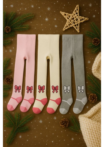 3'lü Bebek & Çocuk Havlu Fiyonk Desenli Renkli Külotlu Çorap