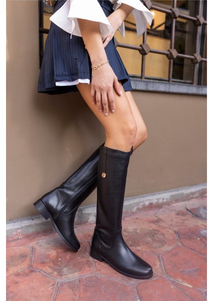 Denim Kadın Kahve Gercek Deri Çizme