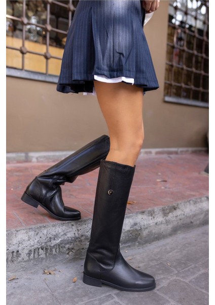 Denim Kadın Kahve Gercek Deri Çizme