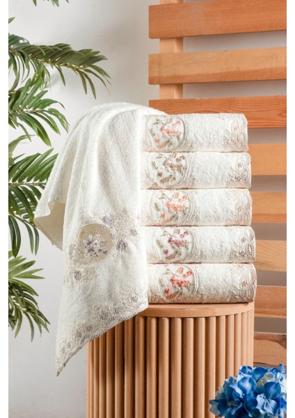 Bella Dantel Bambu Oyma Nakışlı 50X90 cm El Yüz Havlusu 6 Lı Pvc Kutulu