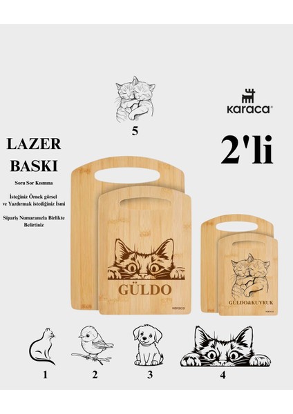 Kişiselleştirilebilir Karaca 2'li Kesme Tahtası Özel Isim ve Tasarımlı