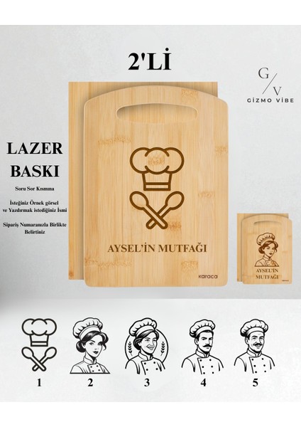Kişiselleştirilebilir Karaca 2'li Kesme Tahtası Özel Isim ve Tasarımlı fiyatları
