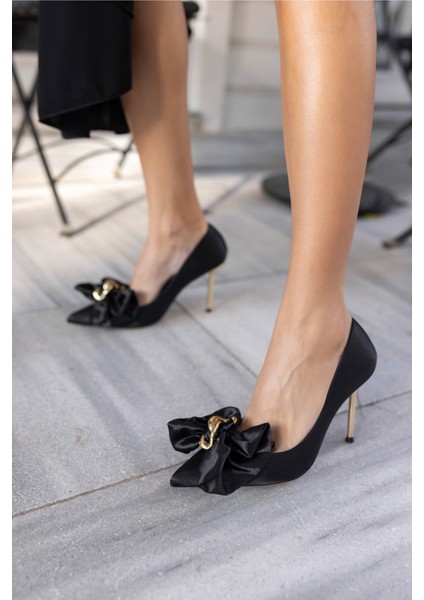 Lips Kadın Siyah Saten Topuklu Ayakkabi
