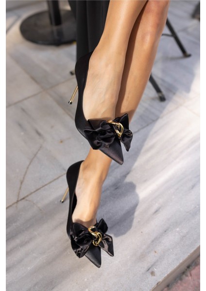 Lips Kadın Siyah Saten Topuklu Ayakkabi modelleri