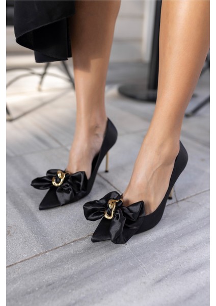 Lips Kadın Siyah Saten Topuklu Ayakkabi