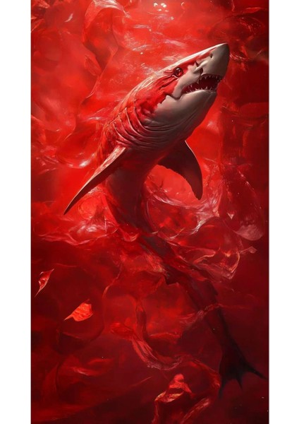 Kırmızı Köpek Balığı Kapı Direk Kaplama Folyosu Baskılı Sticker Sağ-Sol 2 Adet 22*50 cm