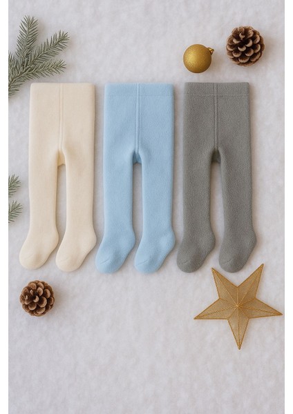 3'lü Bebek & Çocuk Havlu Düz Renkli Külotlu Çorap