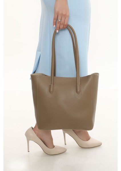 Sütlü Kahve Fermuarlı Uzun Saplı Deri Çanta modelleri