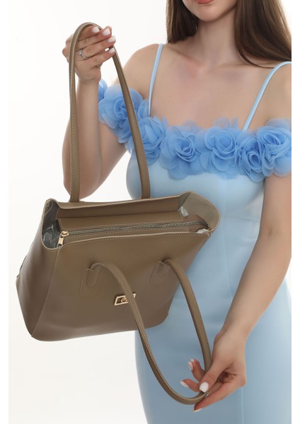 Sütlü Kahve Fermuarlı Uzun Saplı Deri Çanta indirimleri