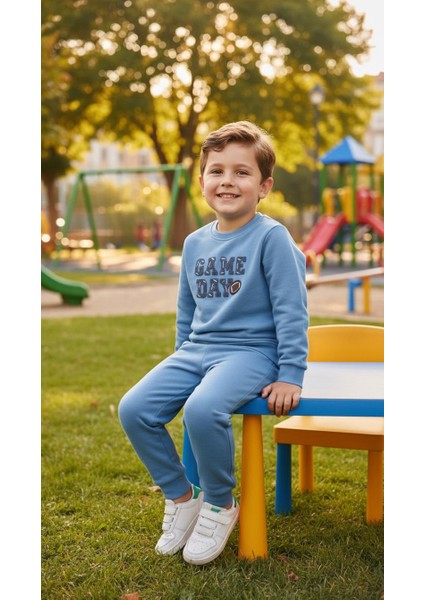 Erkek Çocuk Kışlık Eşofman Takımı Sweatshirt Alt Pamuklu Üç Iplik Şardonlu Günlük Kombin 3-4-5-6-7 Yaş