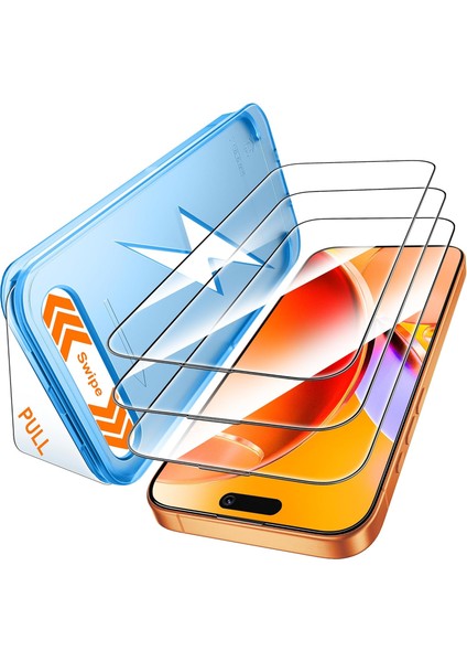 Iphone 16 Pro Uyumlu Kolay Takma Aparatlı Kenarları Siyah Full Kapatan Çerçeveli Cam Koruyucu