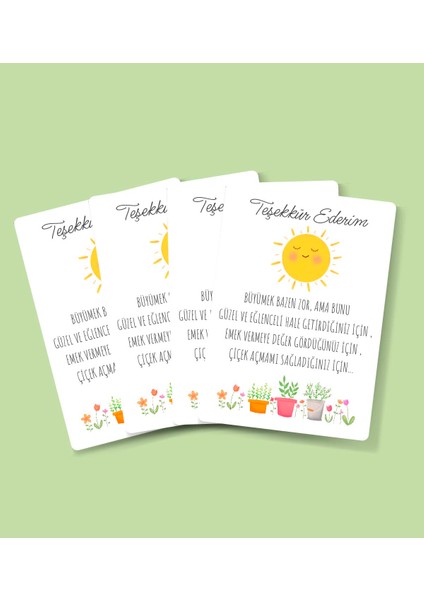 Teşekkür Kartı-Özel Gün 24 Kasım -Öğretmenler Günü Tebrik Kartı 4 Lü-Not Kartı-Hediye Kartı-Tek Yüzlü