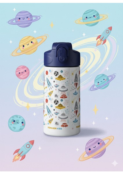 500ML Çocuk Desenli Su Matarası | Pipetli | Paslanmaz Çelik| Bpa Free | Sızdırmaz Kapaklı