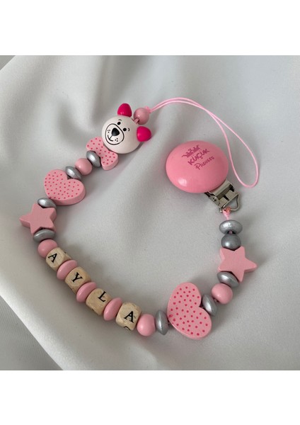 Isimli Emzik Zinciri – Doğal Ahşap Emzik Askısı – El Yapımı Bebek Hediyesi fırsatları