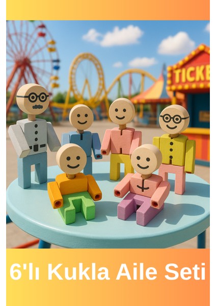 Ahşap 6lı Aile Kukla Seti
