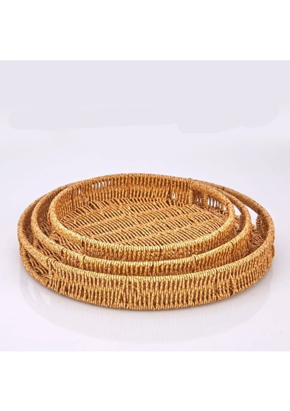 3'lü Hasır Tepsi Seti – El Yapımı Dekoratif Sunum ve Servis Tepsisi | Şık ve Doğal Tasarım