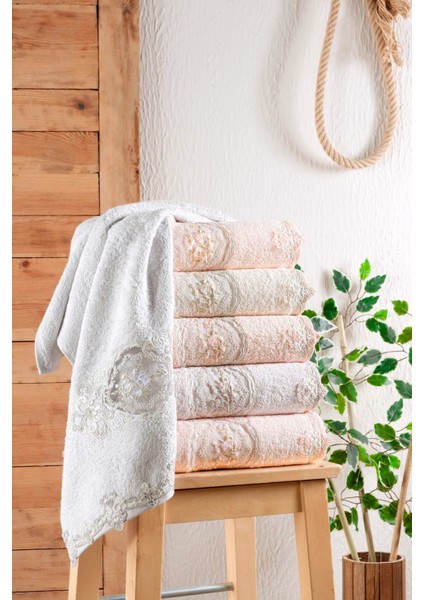 Bella Dantel Bambu Oyma Nakışlı 50X90 cm El Yüz Havlusu 6 Lı Pvc Kutulu