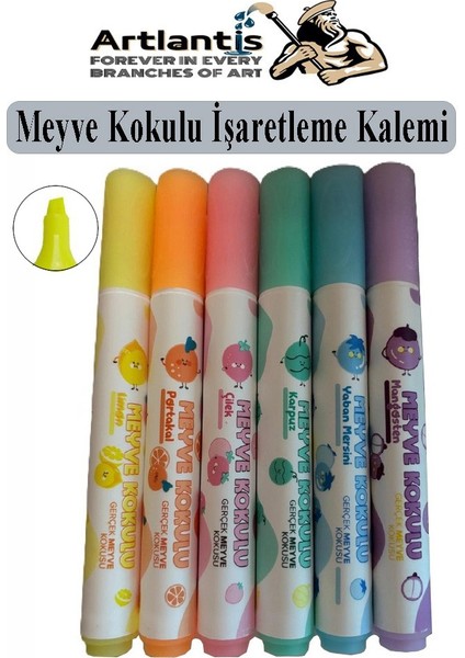 Meyve Kokulu Fosforlu Kalem 1 Paket 6 Renk Meyve Kokulu Işaret Kalemi 6 Lı Fosforlu Kalem