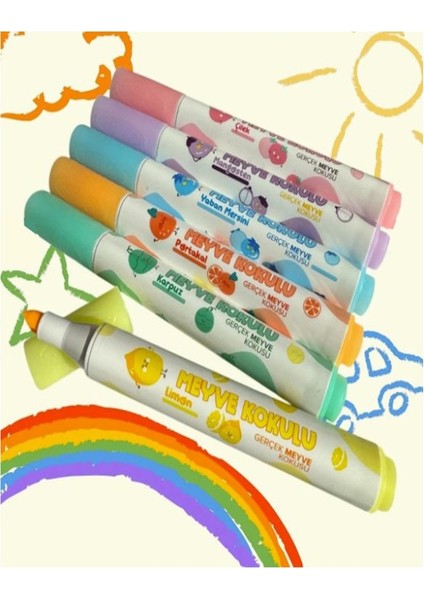Meyve Kokulu Fosforlu Kalem 1 Paket 6 Renk Meyve Kokulu Işaret Kalemi 6 Lı Fosforlu Kalem indirimleri
