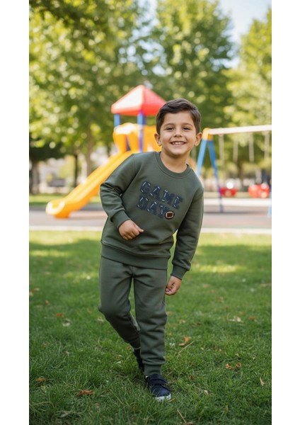 Erkek Çocuk Kışlık Eşofman Takımı Sweatshirt Alt Pamuklu Üç Iplik Şardonlu Günlük Kombin 3-4-5-6-7 Yaş fırsatları