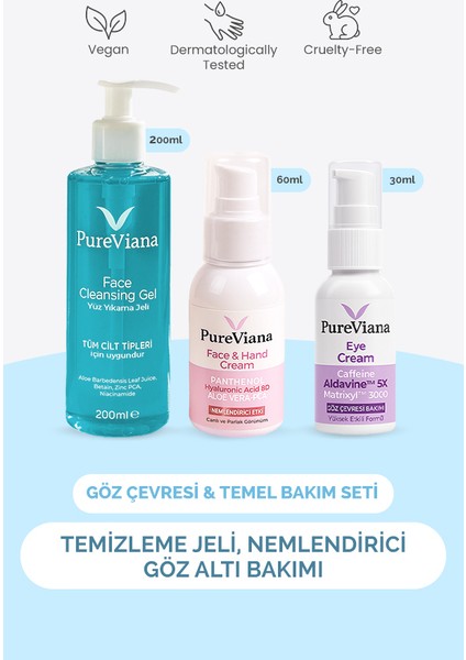 Göz Çevresi & Temel Bakım Seti – 3’lü – Göz Altı, Temizleme, Nemlendirici