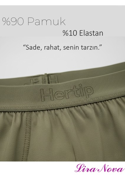 10 Adet Haki Soft Elastan Erkek Boxer %90 Pamuk %10 Elastan