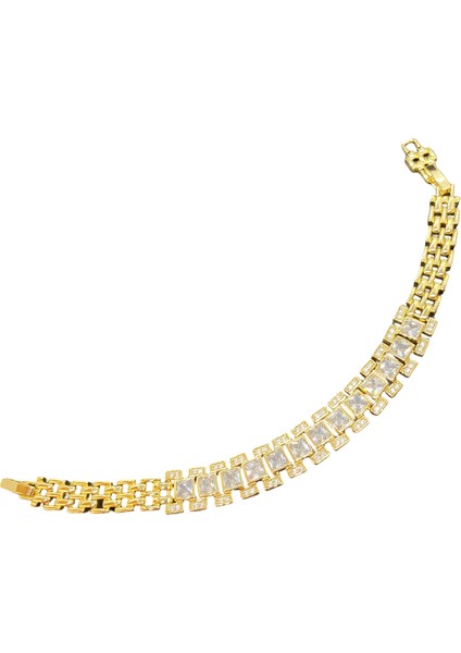 Xupıng Gold Renk Trend Kare Taş Model Metal Kısımlar Altın Renk Zirkon Taşlı 19 cm Uzunluğunda 9 Mm. Genişliginde Xupıng Bileklik (Kod XP2663)