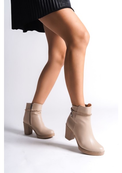 New Aria Kadın Ten Rengi Fermuarlı Bot