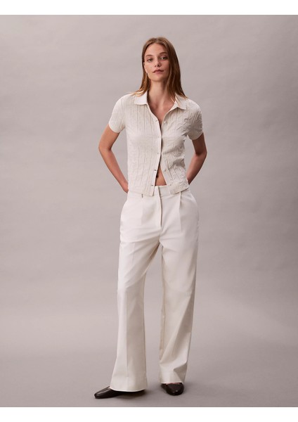 Kısa Kollu Tamamı Baskılı Jakarlı Polo Kadın Beyaz T-Shirt LV044D209G-67U