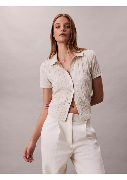 Kısa Kollu Tamamı Baskılı Jakarlı Polo Kadın Beyaz T-Shirt LV044D209G-67U fiyatları