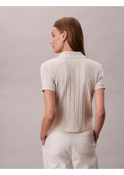 Kısa Kollu Tamamı Baskılı Jakarlı Polo Kadın Beyaz T-Shirt LV044D209G-67U modelleri