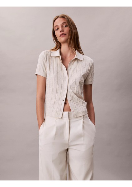 Kısa Kollu Tamamı Baskılı Jakarlı Polo Kadın Beyaz T-Shirt LV044D209G-67U fırsatları