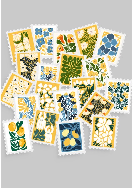 Çiçek & Botanik Temalı Pul Sticker Seti 20'li - Bullet Journal Ajanda Scrapbook