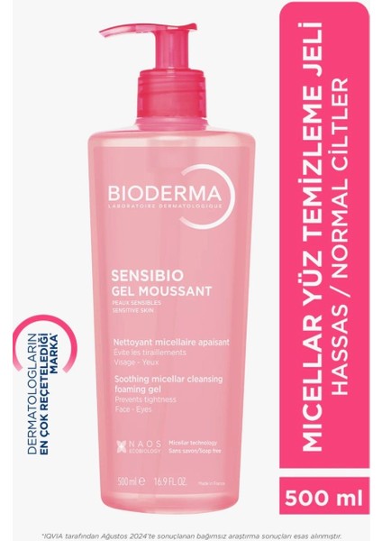 Bioderma Sensibio Foaming Gel Hassas ve Normal Ciltler Durulanan Micellar Yüz Temizleme Jeli 500 ml