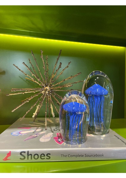 Lacivert Cam Denizanası Dekoratif Obje Set