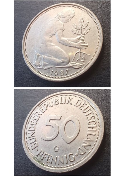 3996368F56FEAEAD8F 1987 Almanya 50 Pfennig Çil Eski Yabancı Madeni Para