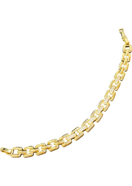 Xupıng Gold Renk Trend Zincir Model Metal Kısımlar Altın Renk Zirkon Taşlı 19 cm Uzunluğunda 10 Mm. Genişliginde Xupıng Bileklik (Kod XP2650)