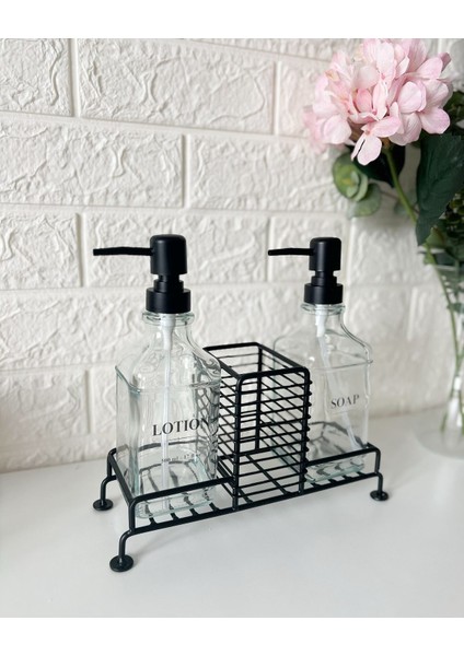 2’li Sıvı Sabunluk Seti 500 ml | Standlı Şık Banyo ve Mutfak Deterjanlık – Pompalı Cam Şişe