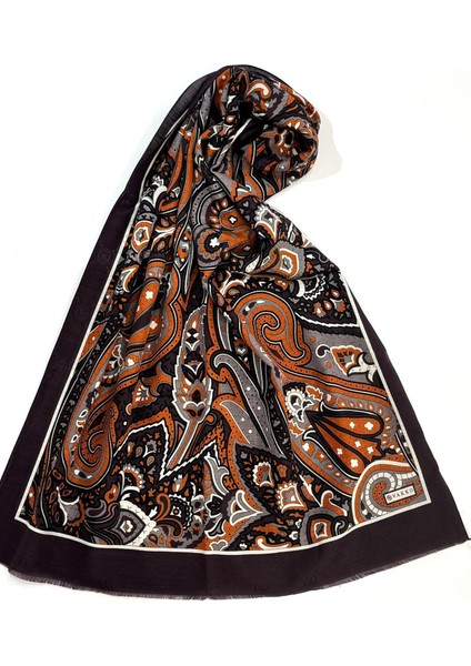 Pamuk Ipek Desenli Şal 41713-KOYU Kahve