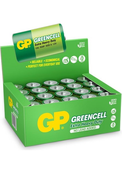Gp Greencel R20 Kalın D Boy Çinko Pil 20'li Paket GP13-2S2