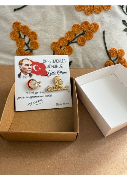 Ay Yıldız ve Atatürk Yaka Rozeri Öğretmenler Günü Hediyesi Broş