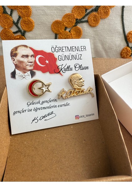 Ay Yıldız ve Atatürk Yaka Rozeri Öğretmenler Günü Hediyesi Broş fiyatları